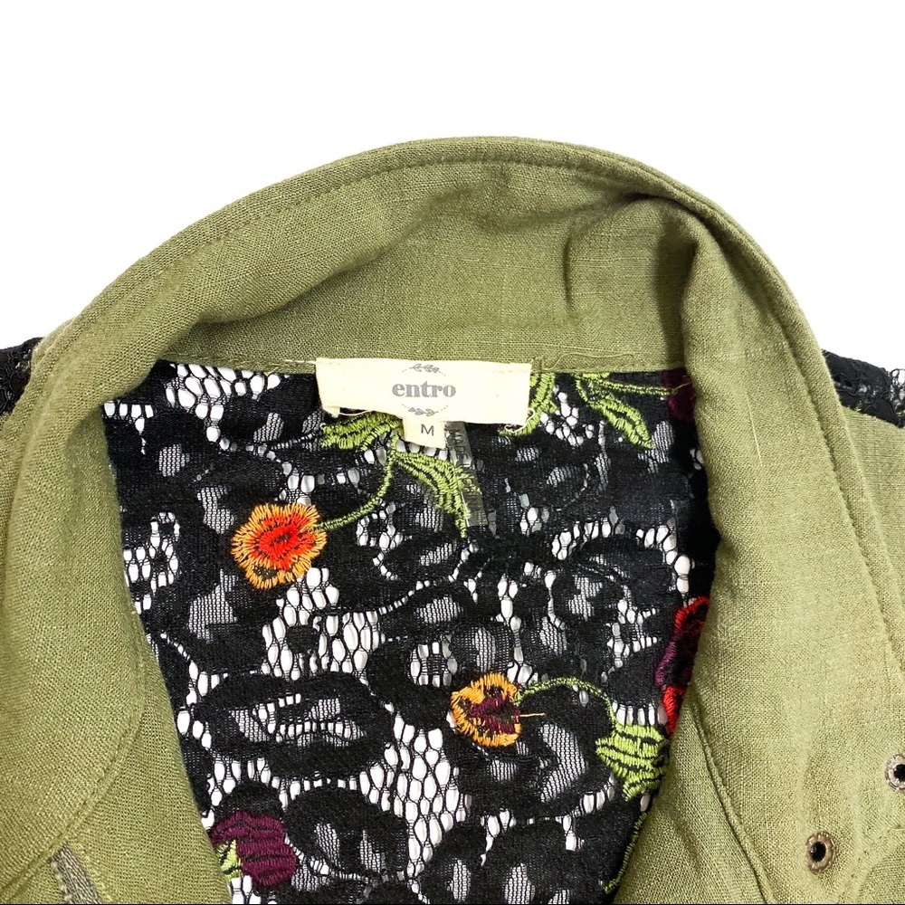 entro Olive Green Utility Vest with Floral Lining - Picture 3 of 4